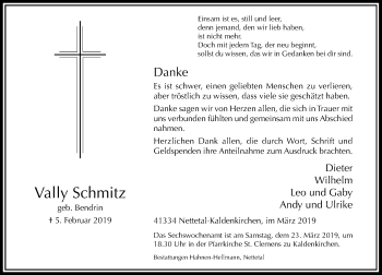 Traueranzeige von Vally Schmitz von Rheinische Post