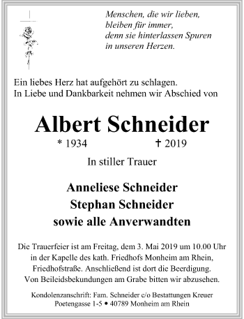 Traueranzeige von Albert Schneider von Rheinische Post