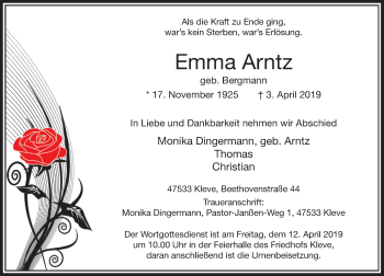 Traueranzeige von Emma Arntz von Rheinische Post