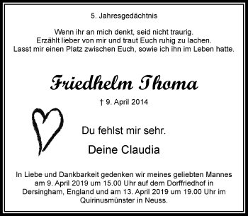 Traueranzeige von Friedhelm Thoma von Rheinische Post