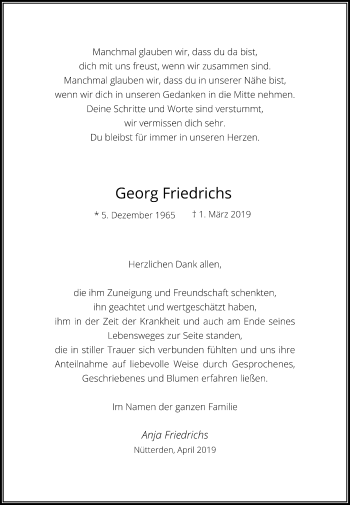 Traueranzeige von Georg Friedrichs von Rheinische Post