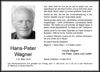 Traueranzeige von Hans-Peter Wagner von Rheinische Post