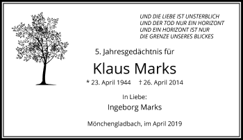 Traueranzeige von Klaus Marks von Rheinische Post