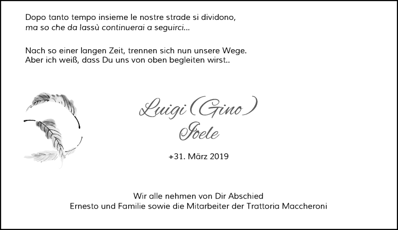  Traueranzeige für Luigi Ioele vom 03.04.2019 aus Rheinische Post