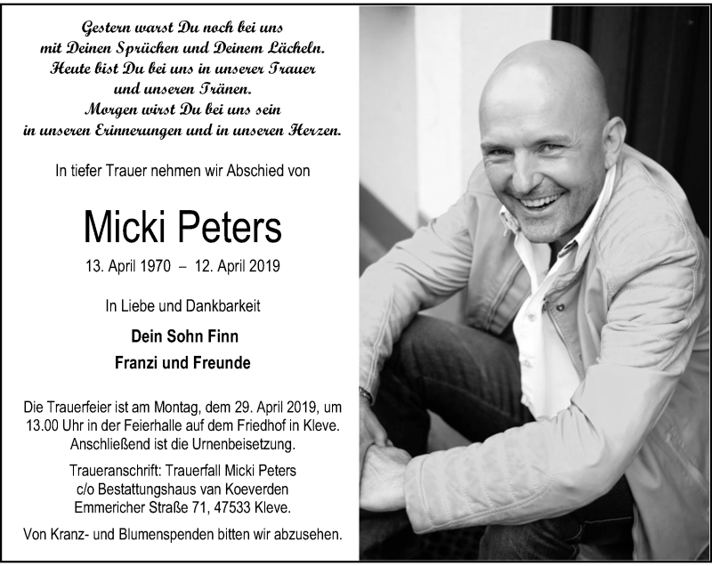  Traueranzeige für Micki Peters vom 27.04.2019 aus Rheinische Post