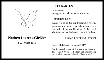 Traueranzeige von Norbert Laurenz Gießler von Rheinische Post