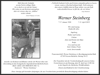 Traueranzeige von Werner Steinberg von Rheinische Post