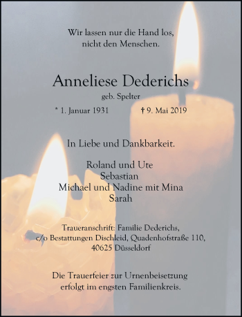 Traueranzeige von Anneliese Dederichs von Rheinische Post