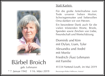 Traueranzeige von Bärbel Broich von Rheinische Post