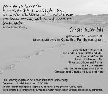 Traueranzeige von Christel Rosendahl von Rheinische Post