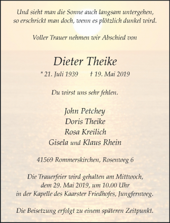 Traueranzeige von Dieter Theike von Rheinische Post