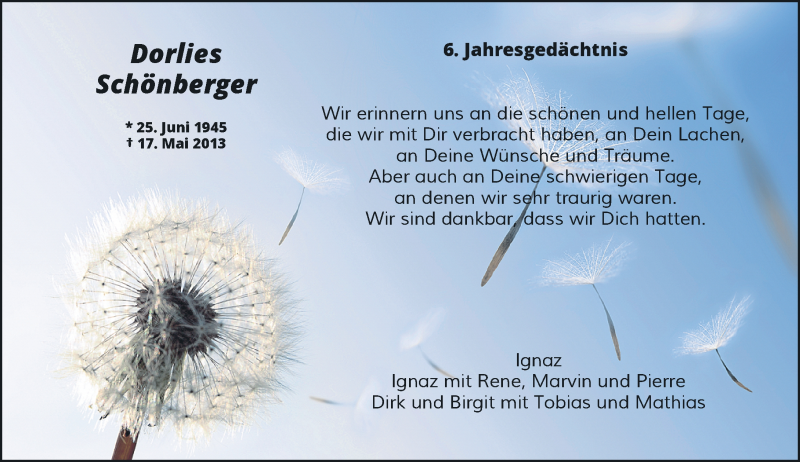  Traueranzeige für Dorlies Schönberger vom 18.05.2019 aus Rheinische Post