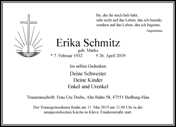 Traueranzeige von Erika Schmitz von Rheinische Post