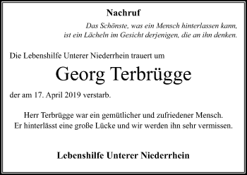 Traueranzeige von Georg Terbrügge von Rheinische Post