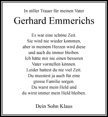Traueranzeige von Gerhard Emmerichs von Rheinische Post
