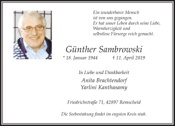 Traueranzeige von Günther Sambrowski von Rheinische Post