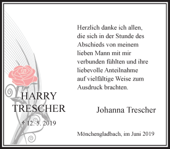 Traueranzeige von Harry Trescher von Rheinische Post