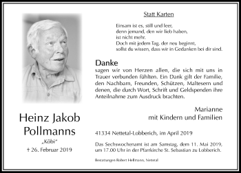 Traueranzeige von Heinz Jakob Pollmanns von Rheinische Post