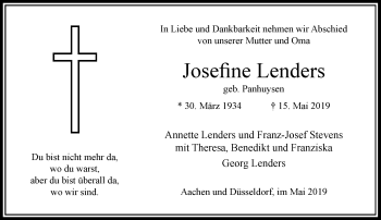 Traueranzeige von Josefine Lenders von Rheinische Post