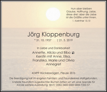 Traueranzeige von Jörg Kloppenburg von Rheinische Post
