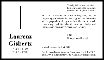 Traueranzeige von Laurenz Gisbertz von Rheinische Post