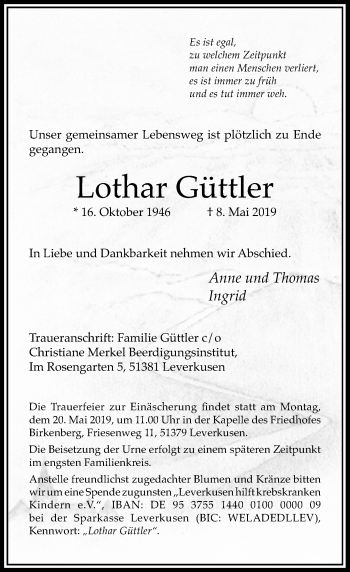 Traueranzeige von Lothar Güttler von Rheinische Post
