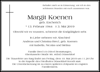 Traueranzeige von Margit Koenen von Rheinische Post