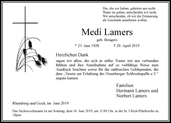 Traueranzeige von Medi Lamers von Rheinische Post