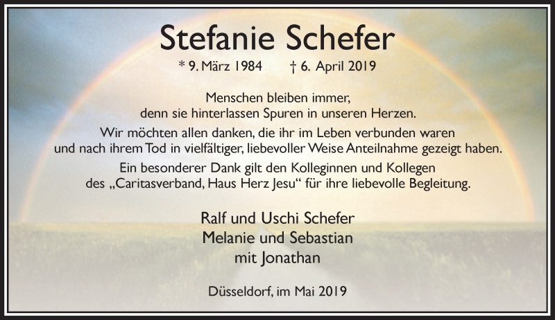  Traueranzeige für Stefanie Schefer vom 11.05.2019 aus Rheinische Post