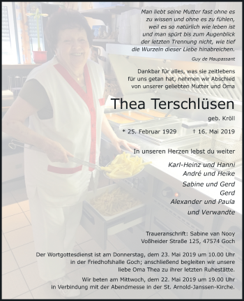 Traueranzeige von Thea Terschlüsen von Rheinische Post
