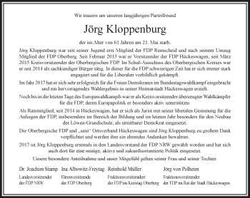 Traueranzeige von Jörg Kloppenburg von Rheinische Post