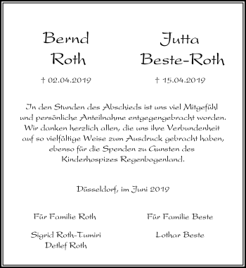 Traueranzeige von Bernd und Jutta  von Rheinische Post