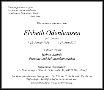 Traueranzeige von Elsbeth Odenhausen von Rheinische Post