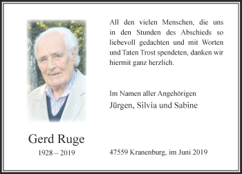 Traueranzeige von Gerd Ruge von Rheinische Post