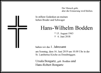 Traueranzeige von Hans-Wilhelm Bodden von Rheinische Post