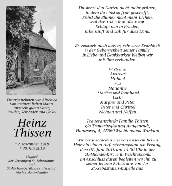 Traueranzeige von Heinz Thissen von Rheinische Post