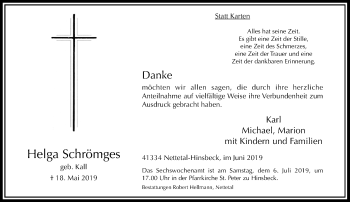 Traueranzeige von Helga Schrömges von Rheinische Post