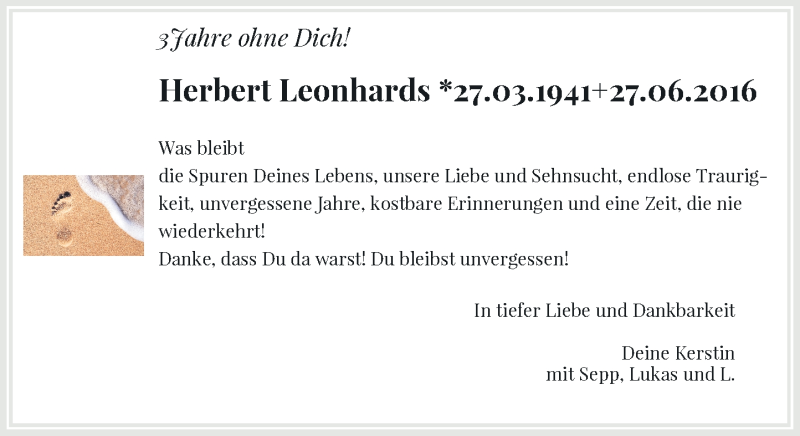  Traueranzeige für Herbert  Leonhards vom 26.06.2019 aus Rheinische Post
