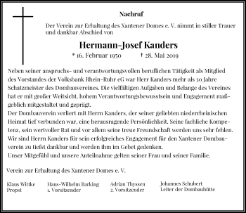 Traueranzeige von Hermann-Josef Kanders von Rheinische Post