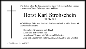 Traueranzeige von Horst Karl Strohschein von Rheinische Post