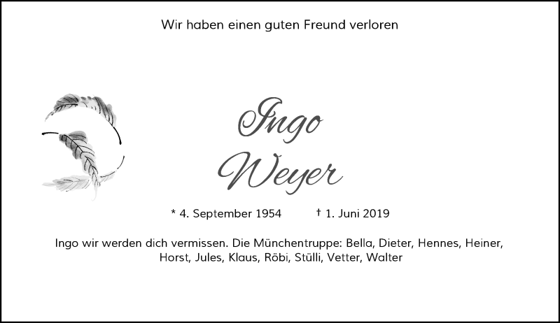  Traueranzeige für Ingo Weyer vom 06.06.2019 aus Rheinische Post