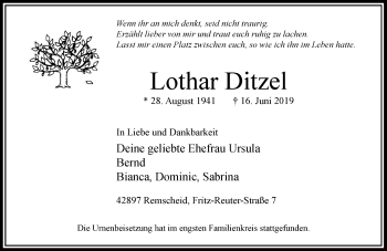 Traueranzeige von Lothar Ditzel von Rheinische Post