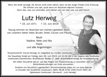 Traueranzeige von Lutz Herweg von Rheinische Post