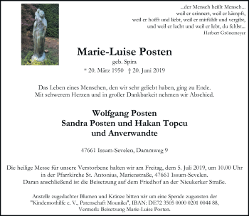 Traueranzeige von Marie-Luise Posten von Rheinische Post