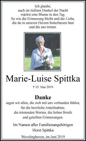Traueranzeige von Marie-Luise Spittka von Rheinische Post