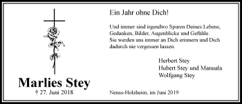 Traueranzeige von Marlies Stey von Rheinische Post