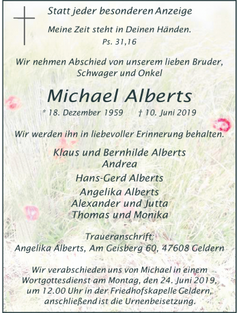 Traueranzeige von Michael Alberts von Rheinische Post