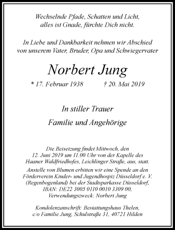 Traueranzeige von Norbert Jung von Rheinische Post