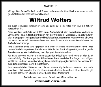Traueranzeige von Wiltrud Wolters von Rheinische Post