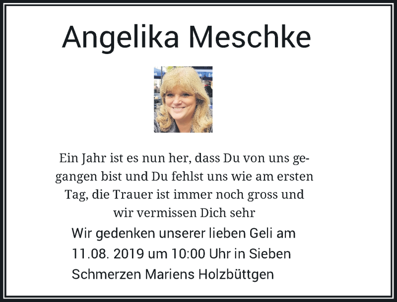  Traueranzeige für Angelika Meschke vom 10.08.2019 aus Rheinische Post